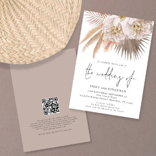 Boho Rustik Pampas Script QR-kod Bröllop Inbjudningar