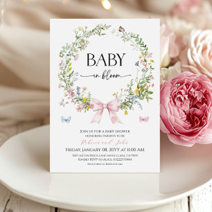 Boho Rustik Rosa Båge Baby i Blom Babykalas Inbjudningar