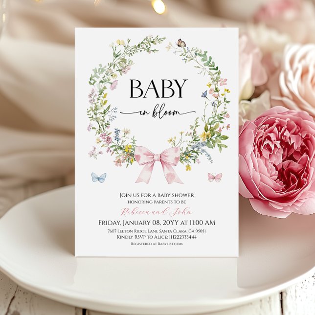 Boho Rustik Rosa Båge Baby i Blom Babykalas Inbjudningar (Skapare uppladdad)