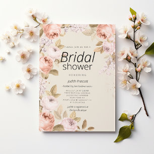 Boho rustik rosa korall elfenben blommig Bröllopsf Inbjudningar