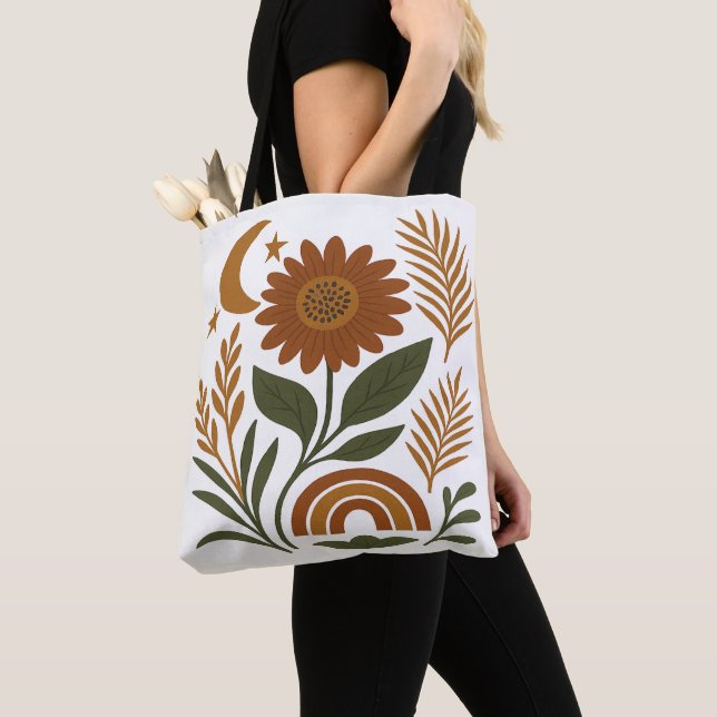 Boho Rustik Solros & Regnbåge  Tygkasse (Närbild)