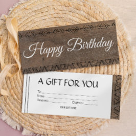 Boho rustik trädesign presentkortsvoucher inbjudningar