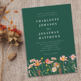 Boho Rustik Vildblomma Grön Bröllop Inbjudningar