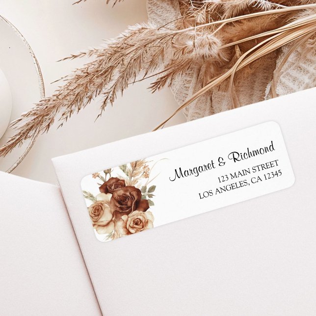 Boho Rusty Terracotta Blommigt Bröllop Adress Returadress Etikett (Skapare uppladdad)