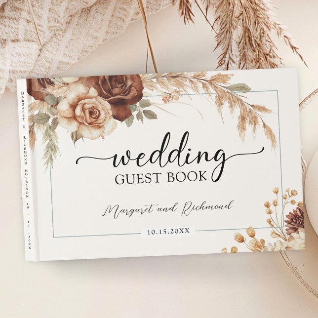 Boho Rusty Terracotta Blommigt Bröllop Guest Bok (Skapare uppladdad)