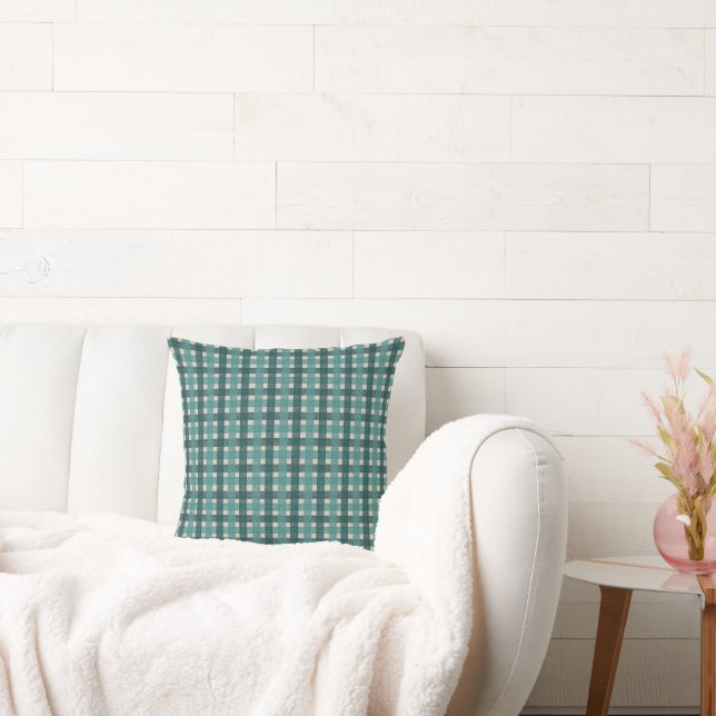 Boho-rutigt ljusgrönt, mörkgrönt och turkos  kudde (Soffa)