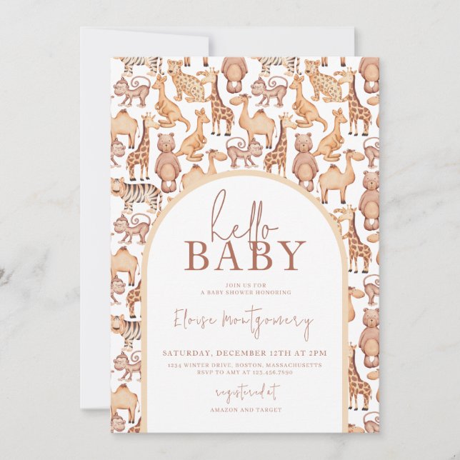 Boho Safari Animals Arch Jungle Baby Shower Inbjudningar (Framsida)
