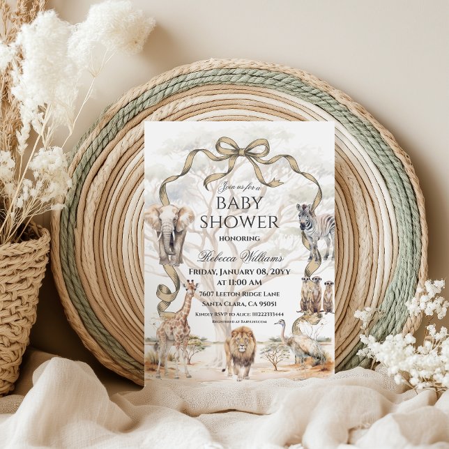 Boho Safari Animals Beige Neutral Baby Shower Inbjudningar (Skapare uppladdad)