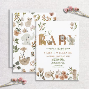 Boho Safari Animals Brown Oh Baby Shower Inbjudningar