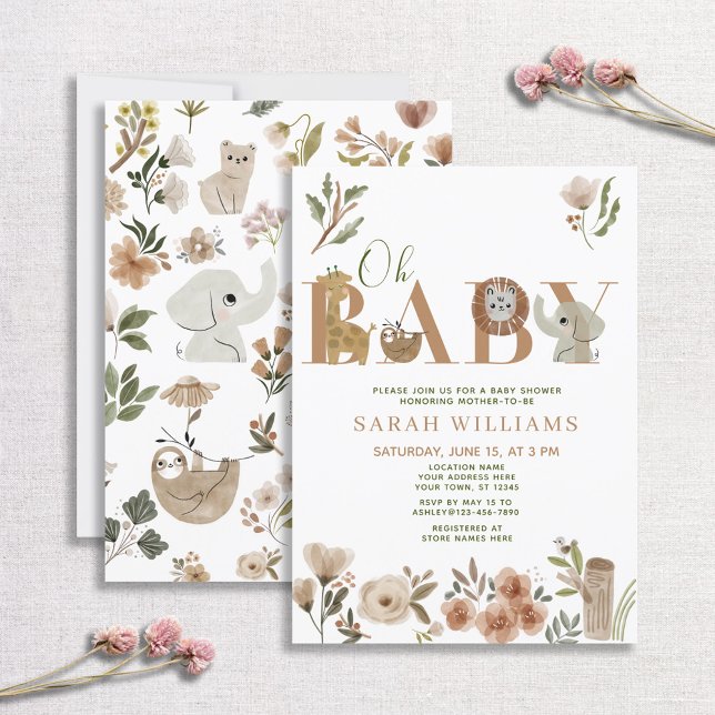 Boho Safari Animals Brown Oh Baby Shower Inbjudningar (Skapare uppladdad)
