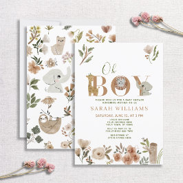 Boho Safari Animals Sweet Pojke Baby Shower Inbjudningar