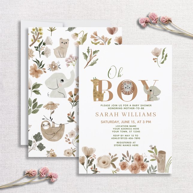 Boho Safari Animals Sweet Pojke Baby Shower Inbjudningar (Skapare uppladdad)