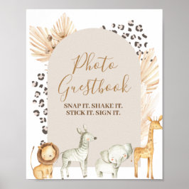 Boho Safari Animals Watercolor Photo Guestbook Poster