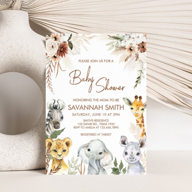 Boho Safari Baby Shower Inbjudningar (Boho Safari Animals Baby Shower Invitation)