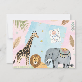 Boho Safari Baby Shower Invite - Pastel Animals Vykort