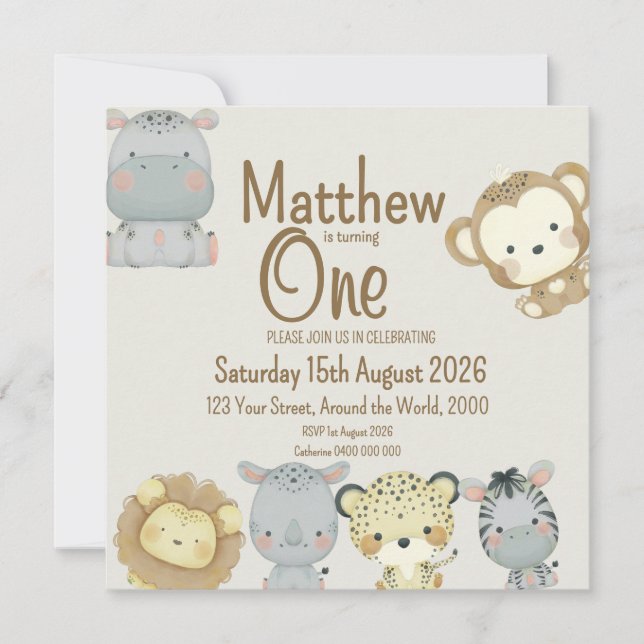 Boho Safari Birthday-inbjudan Inbjudningar (Framsida)