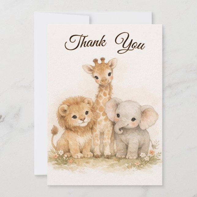 Boho Safari Djur Lejon Giraff Elefant Neutral Inbjudningar (Framsida)