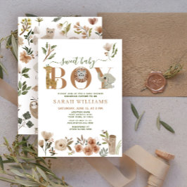 Boho Safari Djur Söt Baby Pojke Baby Shower Inbjudningar