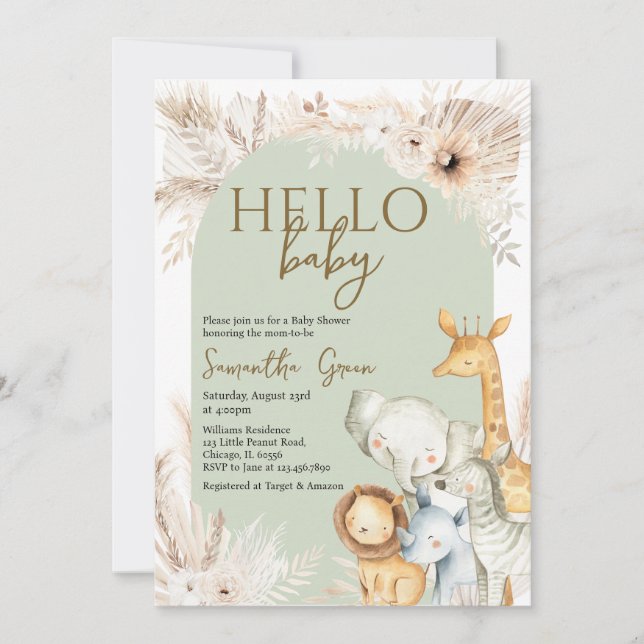 Boho Safari Hej Baby Baby Shower Inbjudningar (Framsida)