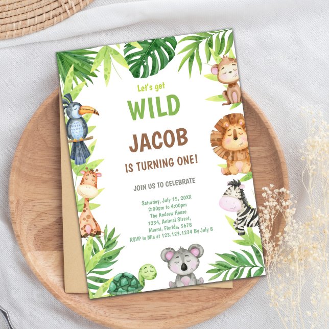 Boho Safari Jungle 1st Birthday Party Card Inbjudningar (Wild One Birthday Invitations)