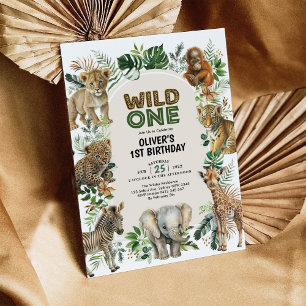 Boho Safari Jungle Animals Vild 1:a födelsedagen Inbjudningar