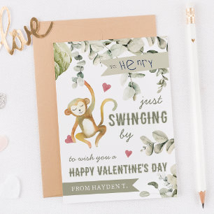 Boho Safari Monkey Classroom Valentines day Card Inbjudningar