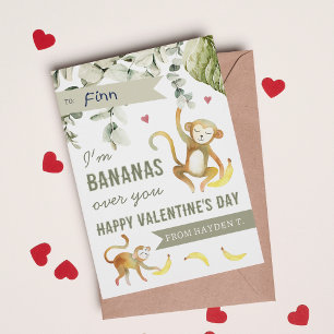Boho Safari Monkey Classroom Valentines day Card Inbjudningar