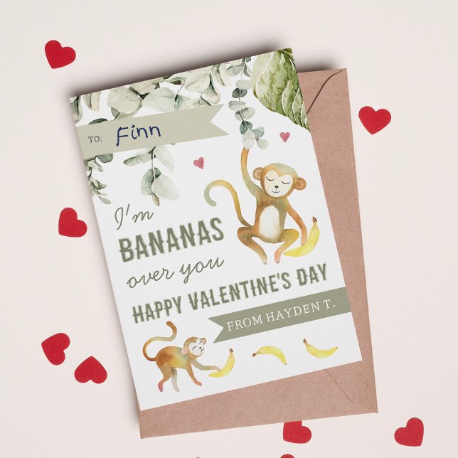 Boho Safari Monkey Classroom Valentines day Card Inbjudningar (Skapare uppladdad)