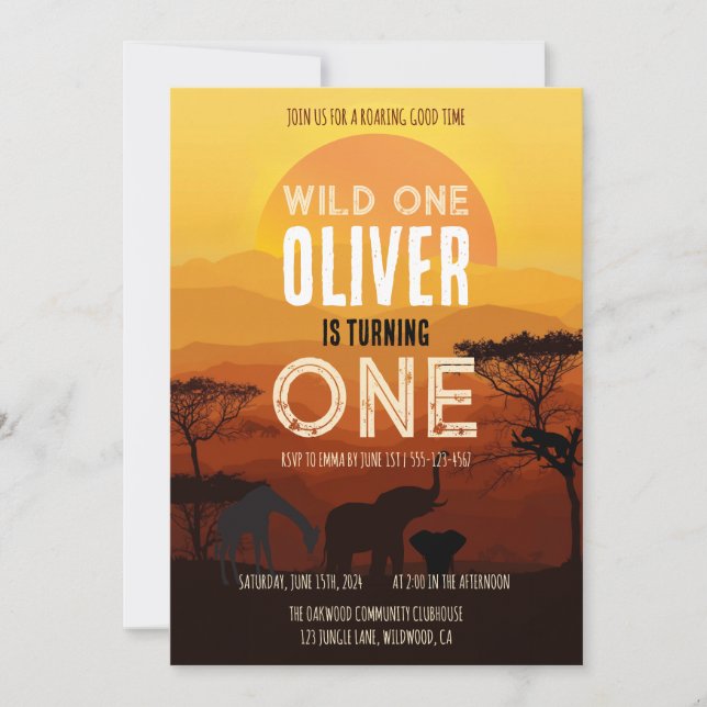 Boho Safari Solnedgång Vilda Ett Födelsedag Inbjudningar (Framsida)
