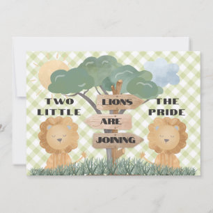 Boho Safari Twin Baby Lejon Unge Baby Shower Inbjudningar