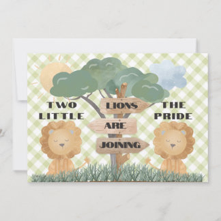 Boho Safari Twin Baby Lejon Unge Baby Shower Inbjudningar