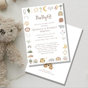 Boho Safari Watercolor Baby-Q BBQ Baby Shower Inbjudningar