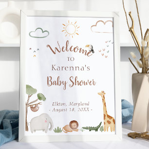 Boho Safari Watercolor Baby Shower Välkommen Poster