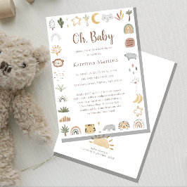 Boho Safari Watercolor Oh Baby Shower Inbjudningar