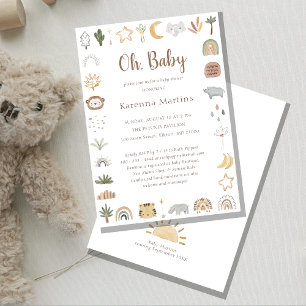 Boho Safari Watercolor Oh Baby Shower Inbjudningar