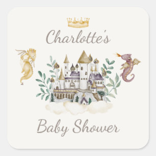Boho saga drakbarns baby shower-favoriter fyrkantigt klistermärke