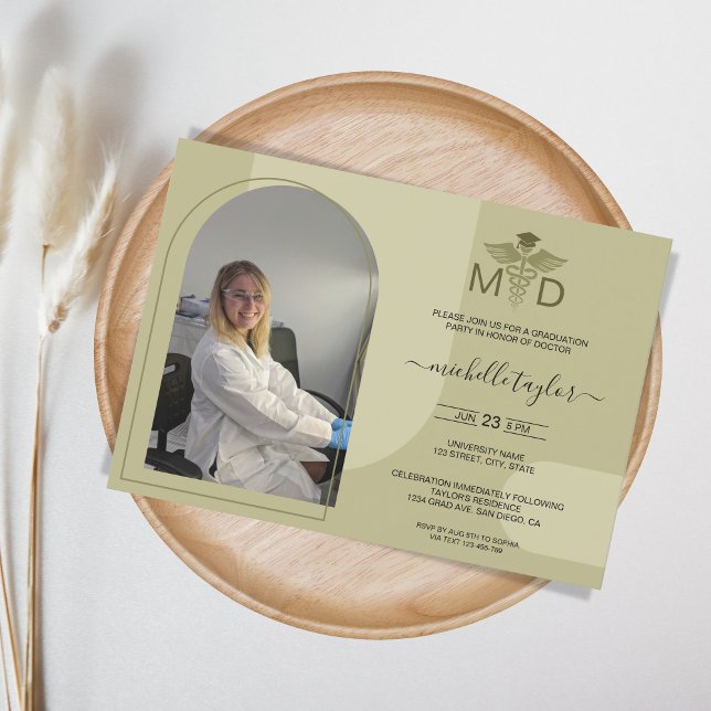 Boho Sage Arch Photo MD Doktor Medicine Studenten Inbjudningar (Skapare uppladdad)