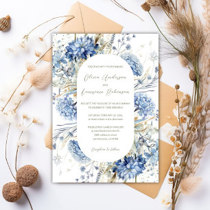 Boho Sage Dusty Blue Wildblommor QR Winter Wedding Inbjudningar