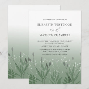 Boho Sage Gree Pressed Foliage Wedding bjudande in Inbjudningar
