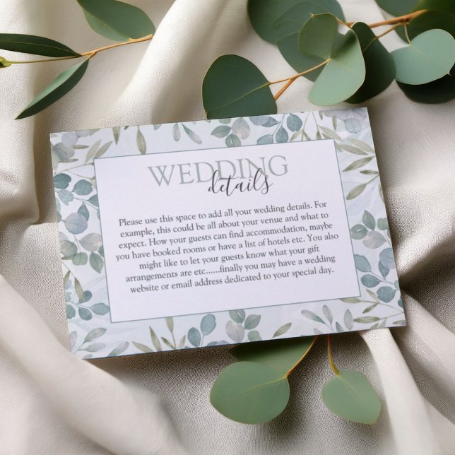 Boho Sage Green Eucalyptus Wedding Details Tilläggskort (Skapare uppladdad)