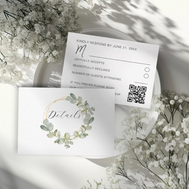 Boho Sage Green Eucalyptus Wreath Wedding Details Tilläggskort (Skapare uppladdad)