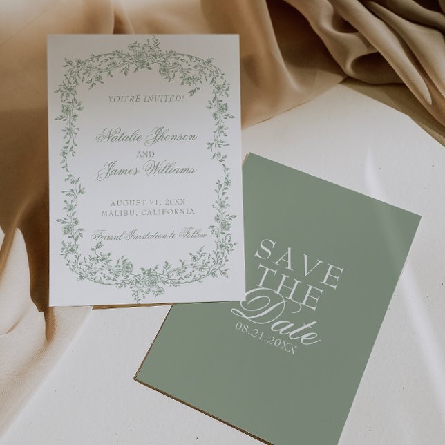 Boho Sage Green Floral Botanical Wedding Save The  Spara Datumet (Skapare uppladdad)