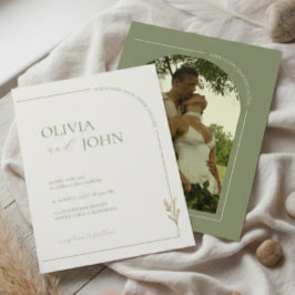 Boho Sage Green & Linen Arches Minimalist Photo Inbjudningar