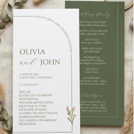 Boho Sage Green & Linen Minimalist Arch Wedding Program