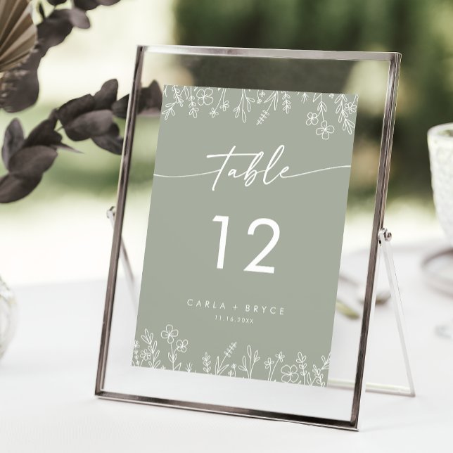 Boho Sage Green Wildflower Wedding Table Numbers Inbjudningar (Skapare uppladdad)