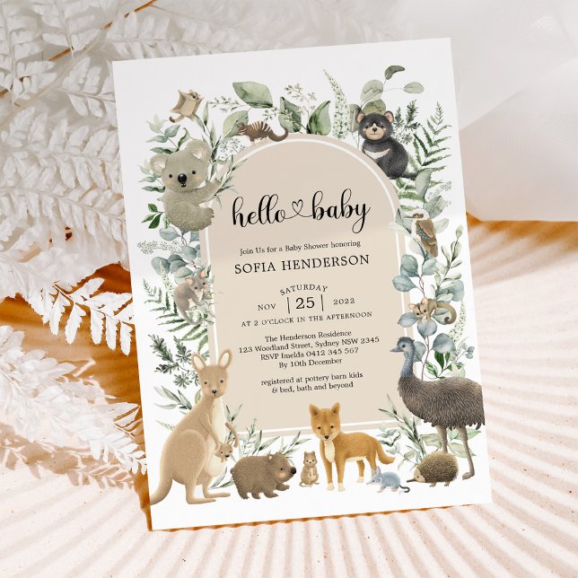 Boho Sage Greenery Australian Animals Baby Shower Inbjudningar (Skapare uppladdad)