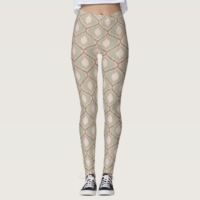 Boho Sage Grön Geometrisk Mönster Leggings (Framsida)