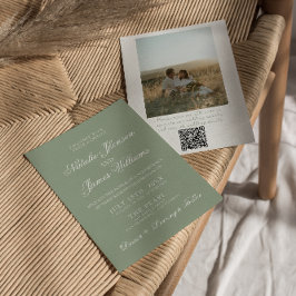 Boho Sage Grön Modern QR-kod Foto Bröllop Inbjudningar