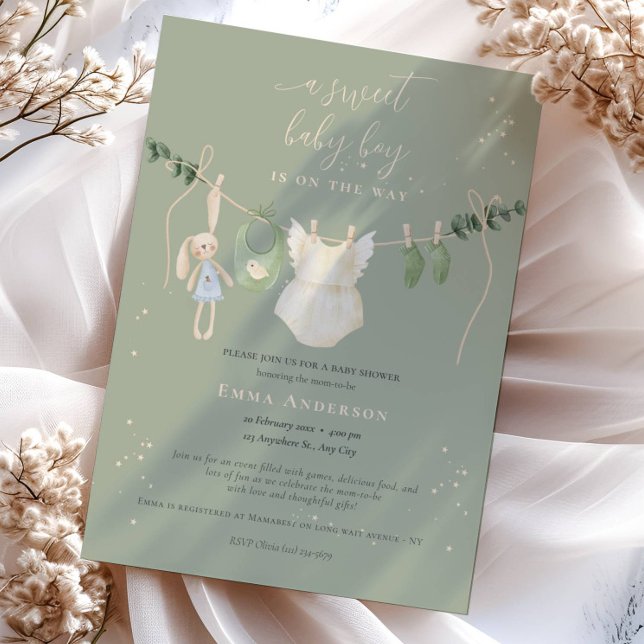 Boho Sage Grönt Baby Shower Inbjudningar (Skapare uppladdad)