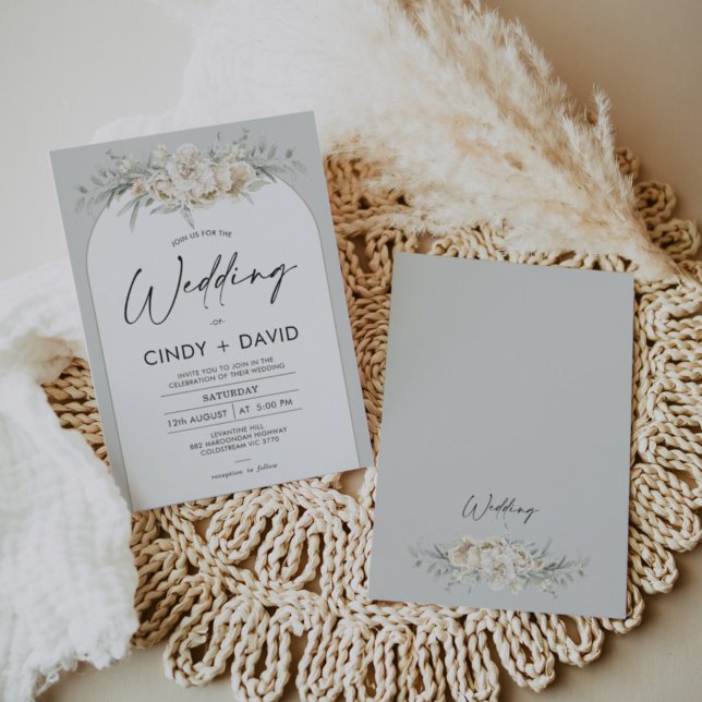 Boho Sage Grönt Blommigt Arch Bröllop Inbjudningar (Skapare uppladdad)